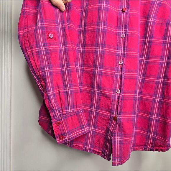 Tommy Hilfiger Pink Plaid Collared Long Roll-Tab Sleeves Button Front Size M - Picture 3 of 10